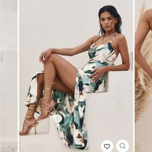 Natalia Watercolor satin maxi dress